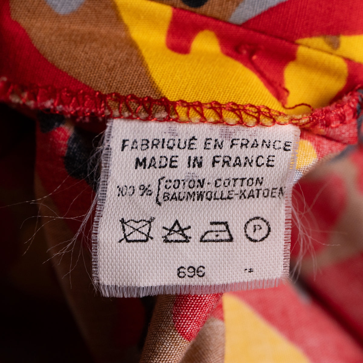 Pierre Balmain Paris Vintage Dress 1970s Deadstock New Old Stock 100% Cotton French Luxury Red Yellow Abstract Print High-End Curator Find M