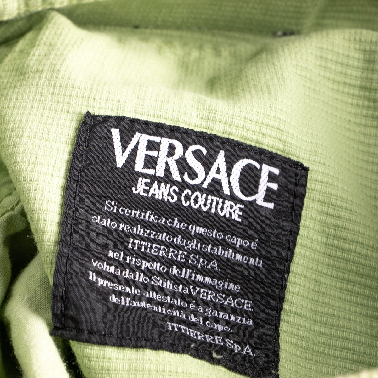 Vintage Versace Jeans Couture Lime Green Trousers | Textured Cotton | 90s Mom Fit | Silver Medusa | Size W30 (Fits EU 38) | High waisted