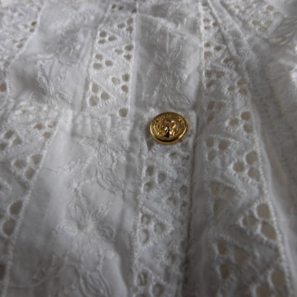 Vintage VERSUS VERSACE 90s White Eyelet Lace Trousers | Gold Lion Buttons | Broderie Anglaise | High Waisted Summer Pants | Size XXS (24")
