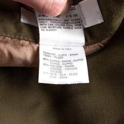 Vintage MAX MARA Silk Cupro Skirt Olive Green Midi High Waist Deep Side Slits 90s Minimalist Luxury Fabric Made in Italy D38 US8 Small