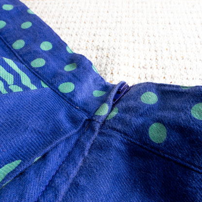 Vintage Versus Versace 90s Linen Skirt | Royal Blue & Green Pattern | Polka Dot Waist | High End Italian Summer | Size IT 44 Fits M / EU 38