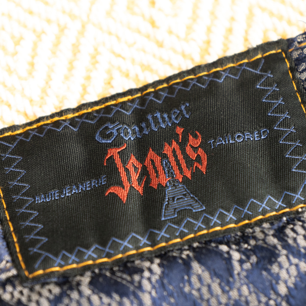 Archival Jean Paul Gaultier 1993 "Haute Jeanerie" Flocked Lace Tailored Trousers - Rare Skull & Eiffel Tower Label Cinch Back XS S
