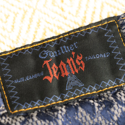 Archival Jean Paul Gaultier 1993 "Haute Jeanerie" Flocked Lace Tailored Trousers - Rare Skull & Eiffel Tower Label Cinch Back XS S