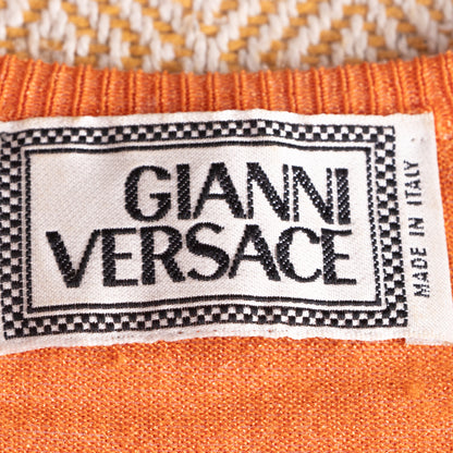 Archival Gianni Versace 3-Piece Knit Set 1990s Cyber Metallic Neon Orange Snake Embossed Leather Trim Futuristic Skirt Suit Gilmar BVM S