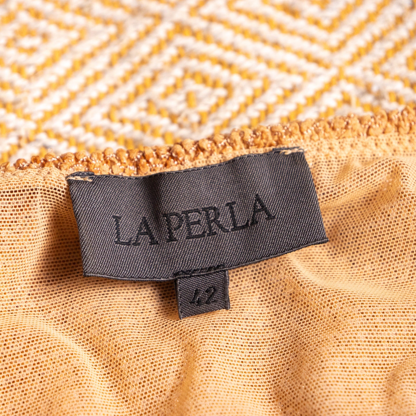 Archival La Perla Y2K Silk Jacquard Sculptural Dress integrated Body Sculpting Lining Ocher Gold Pristine Deadstock S