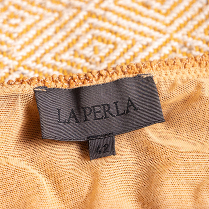 Archival La Perla Y2K Silk Jacquard Sculptural Dress integrated Body Sculpting Lining Ocher Gold Pristine Deadstock S