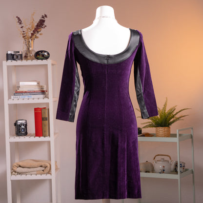 Archival Chantal Thomass Paris Velvet Tuxedo Dress 90s Plum Purple Silk Satin Trim Dark Glamor Whimsigoth Size XS S