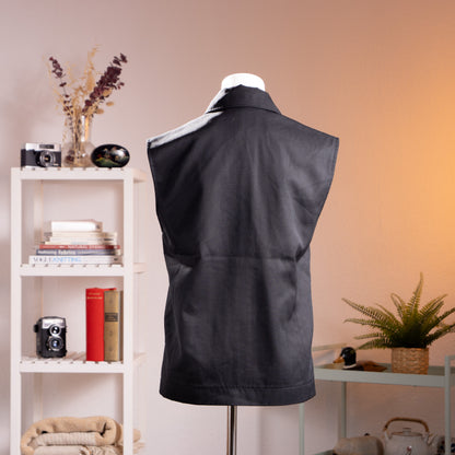 Archival JEAN COLONNA Minimalist Vest 90s Industrial Grunge Black Cotton Twill Waistcoat Avant Garde Made in Italy Size M