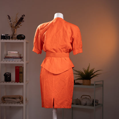 Archival Thierry Mugler ACTIV 3-Piece Skirt Suit 1992 Wasp Waist Pyramid Hardware Coral Linen Blend Corset Silhouette Time Srl Grails XS S