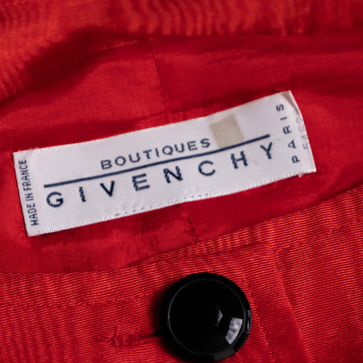 Archival Givenchy Boutique Dress 1980s Red Taffeta Moire Cabochon Jewel Buttons Dynasty Glamor Power Dress French Designer Size M US 10