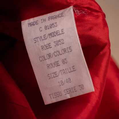 Archival Givenchy Boutique Dress 1980s Red Taffeta Moire Cabochon Jewel Buttons Dynasty Glamor Power Dress French Designer Size M US 10