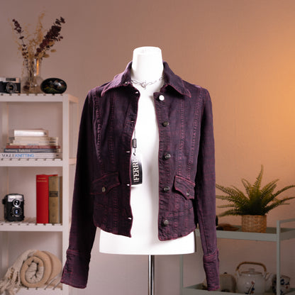 Archival Gianfranco Ferre Jeans Jacket NWT Deadstock Burgundy Denim Corset Back Y2K Ittierre Made in Italy Size M Fits XS S