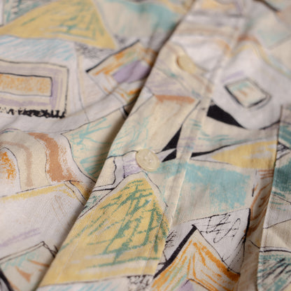 Archival Courrèges Paris Shirt 100% Linen Abstract Print 90s Modernist Avant Garde Unisex Oversized Fit L XL Museum Grade