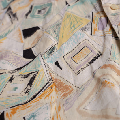 Archival Courrèges Paris Shirt 100% Linen Abstract Print 90s Modernist Avant Garde Unisex Oversized Fit L XL Museum Grade