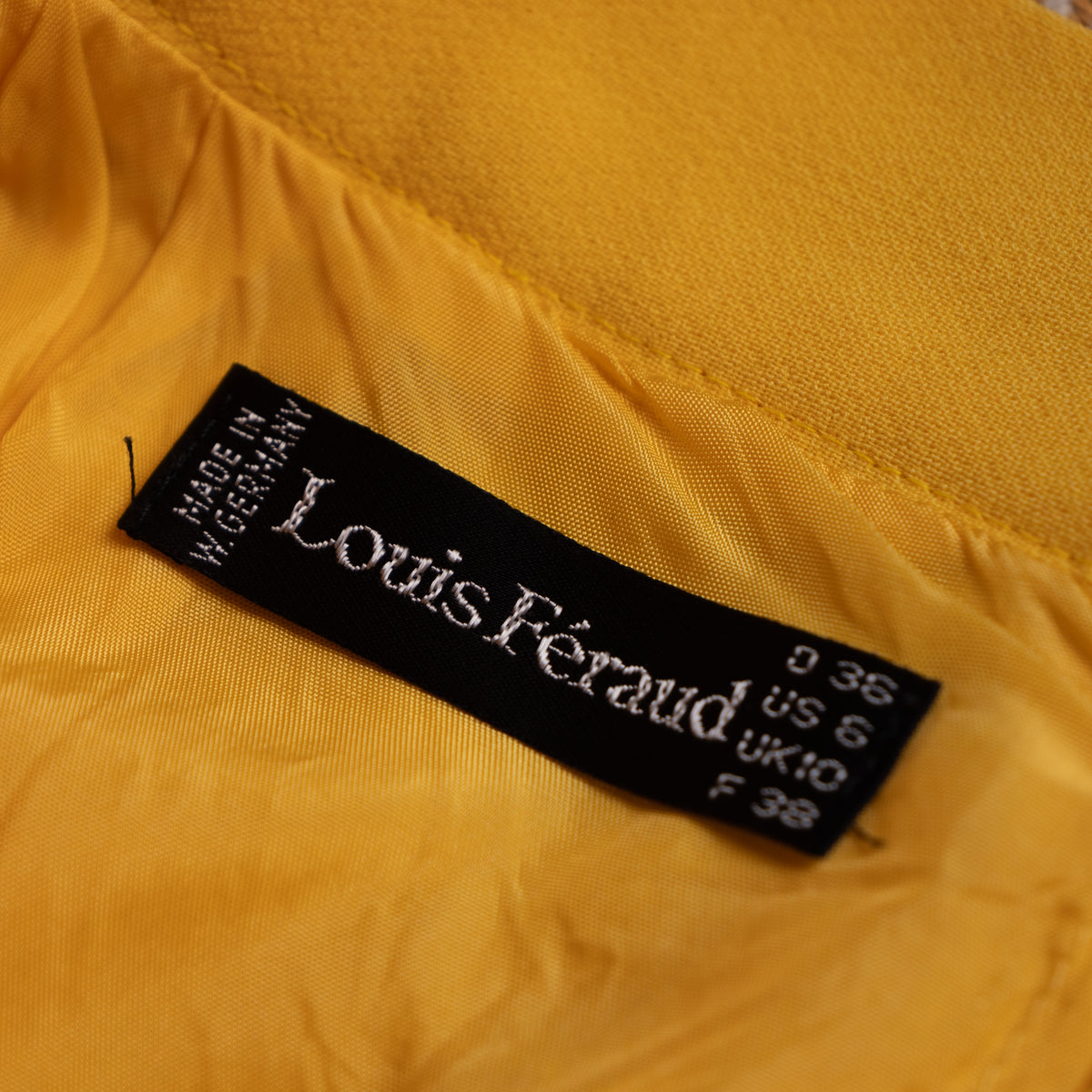 Archival Louis Feraud Paris Skirt Suit 80s Power Suit Canary Yellow Black Graphic NOS Deadstock West Germany Size XS S