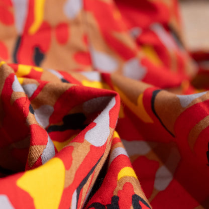 Pierre Balmain Paris Vintage Dress 1970s Deadstock New Old Stock 100% Cotton French Luxury Red Yellow Abstract Print High-End Curator Find M