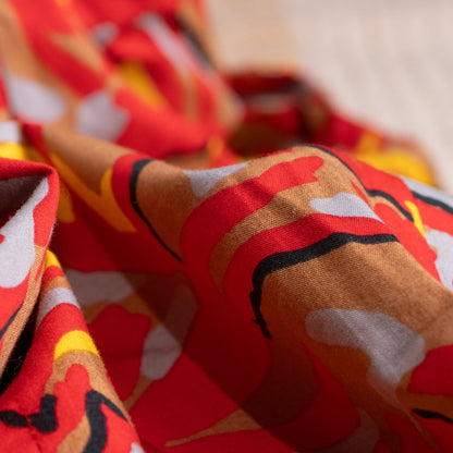 Pierre Balmain Paris Vintage Dress 1970s Deadstock New Old Stock 100% Cotton French Luxury Red Yellow Abstract Print High-End Curator Find M