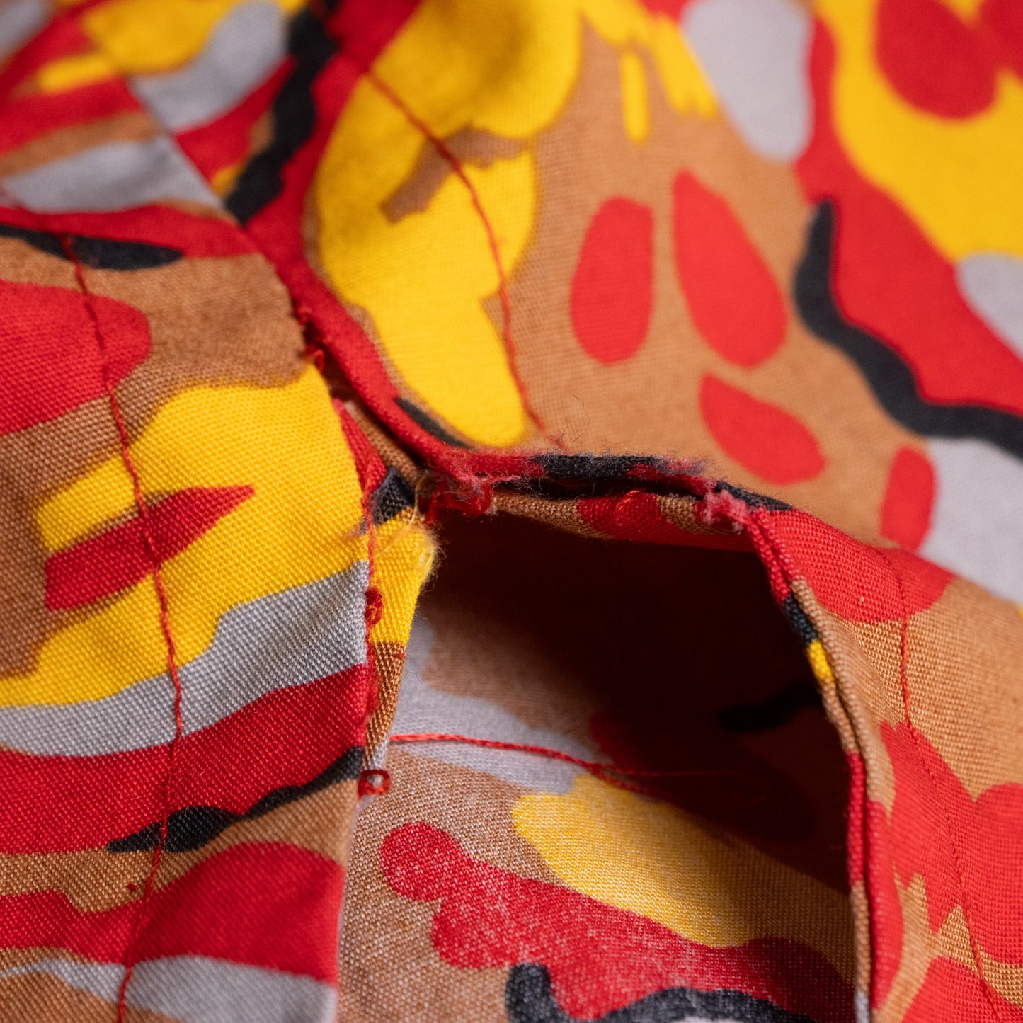 Pierre Balmain Paris Vintage Dress 1970s Deadstock New Old Stock 100% Cotton French Luxury Red Yellow Abstract Print High-End Curator Find M