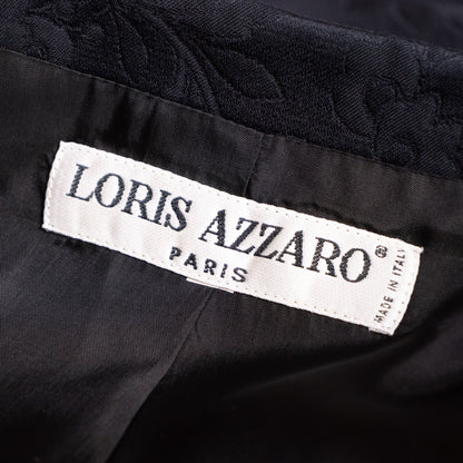 Archival Loris Azzaro Paris 80s Power Suit Two Piece Skirt Set NOS Museum Quality Black Cotton Jacquard Size L