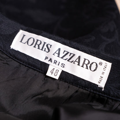 Archival Loris Azzaro Paris 80s Power Suit Two Piece Skirt Set NOS Museum Quality Black Cotton Jacquard Size L
