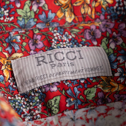Archival Nina Ricci NOS Shirt 90s Floral Print Red Unisex Deadstock Museum Quality Dandy Androgynous Style Size M L