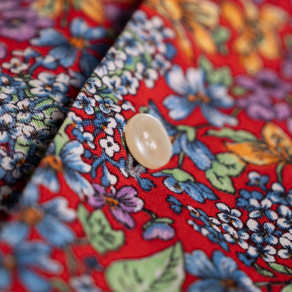 Archival Nina Ricci NOS Shirt 90s Floral Print Red Unisex Deadstock Museum Quality Dandy Androgynous Style Size M L