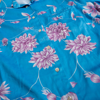Archival 1973 Emilio Pucci Florence Unisex Womens Mens Shirt Azure Floral Cotton Vintage 70s M