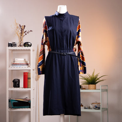 Archival Karl Lagerfeld Impression Dress 1974 Debut Mainline Trompe l’Oeil Wool Crepe Heavy Silk Twill Geometric Paisley Midi Grails S M
