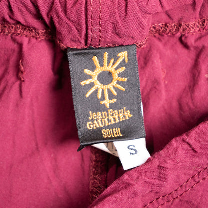 Archival Jean Paul Gaultier SS 2002 Set Maille Femme Top Soleil Trousers Watercolor Print Burgundy Pants Grails Gaultier Mesh Era XS S