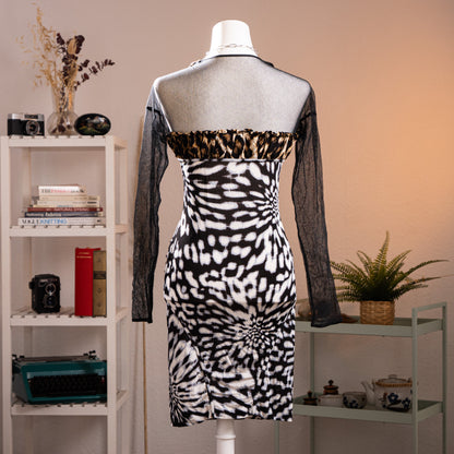 Archival JUST CAVALLI  2000s Animal Print Mesh Hybrid Dress - Size S (IT 44) - Made in Italy