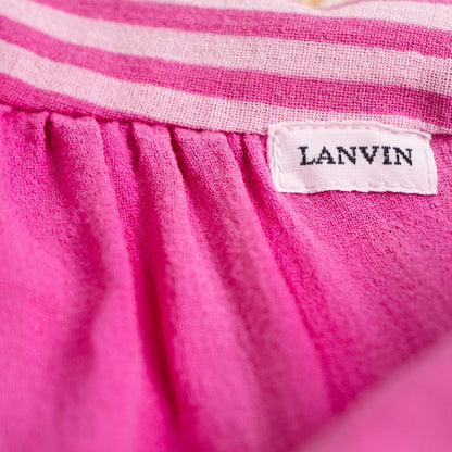 Archival Lanvin Boutique Candy-Stripe Raw Cotton Blend Cropped Blouse S M – c. 1980s