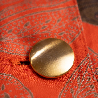 Archival Genny by Gianni Versace Printed Flax Linen Blazer – Statement Gold Button –  1980s Design M L