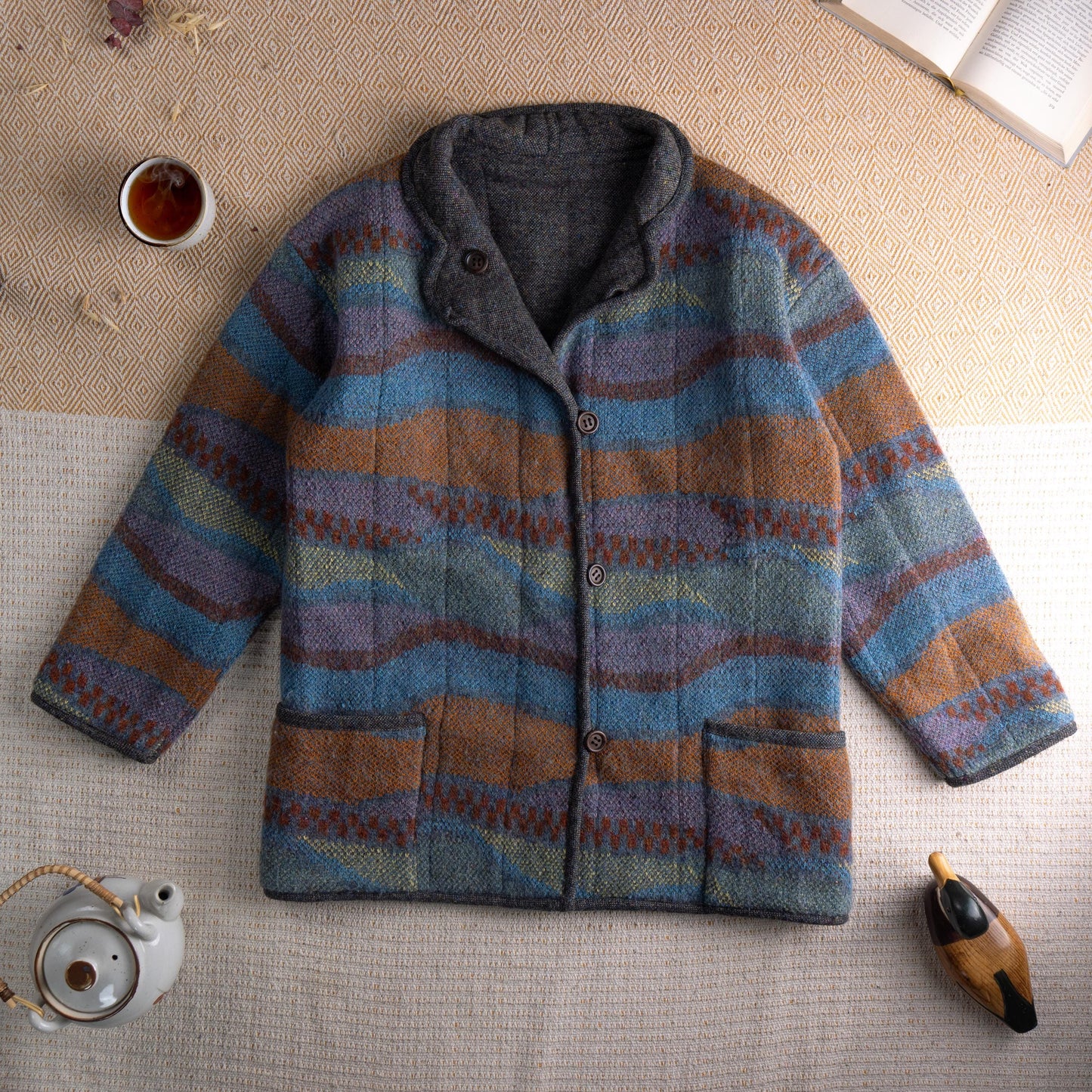 Archival MISSONI early 1990s Reversible Fiammato Wave Quilted Jacket - Rare Orange Label Mohair Blend Coat Size M L