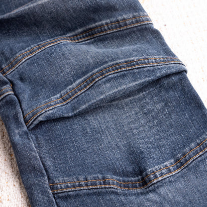 Archival THIERRY MUGLER Late 1990s Indigo Ribbed Biker Star Jeans - Rare Hourglass Moto Denim IT 27 / W26-27