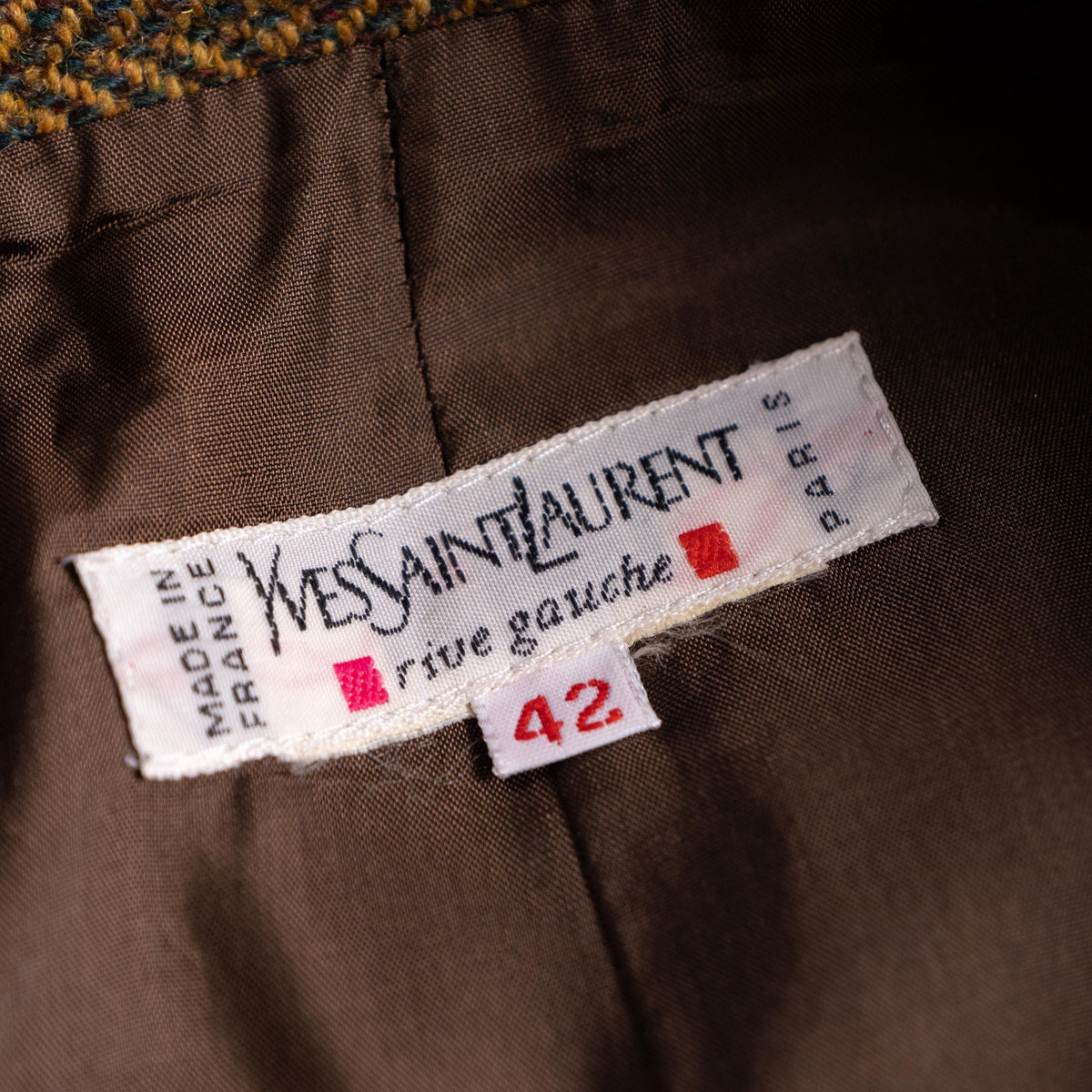 Archival Yves Saint Laurent Rive Gauche 70s Geometric Diamond Jacquard Wool Skirt FR 42 Fits Modern S Museum Quality YSL Vintage