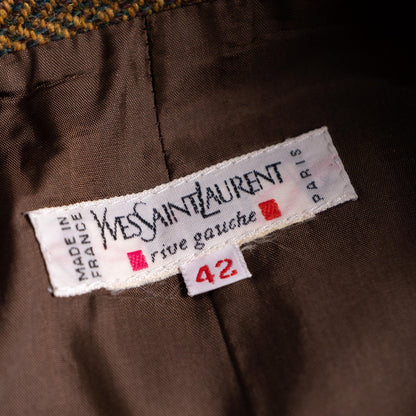 Archival Yves Saint Laurent Rive Gauche 70s Geometric Diamond Jacquard Wool Skirt FR 42 Fits Modern S Museum Quality YSL Vintage