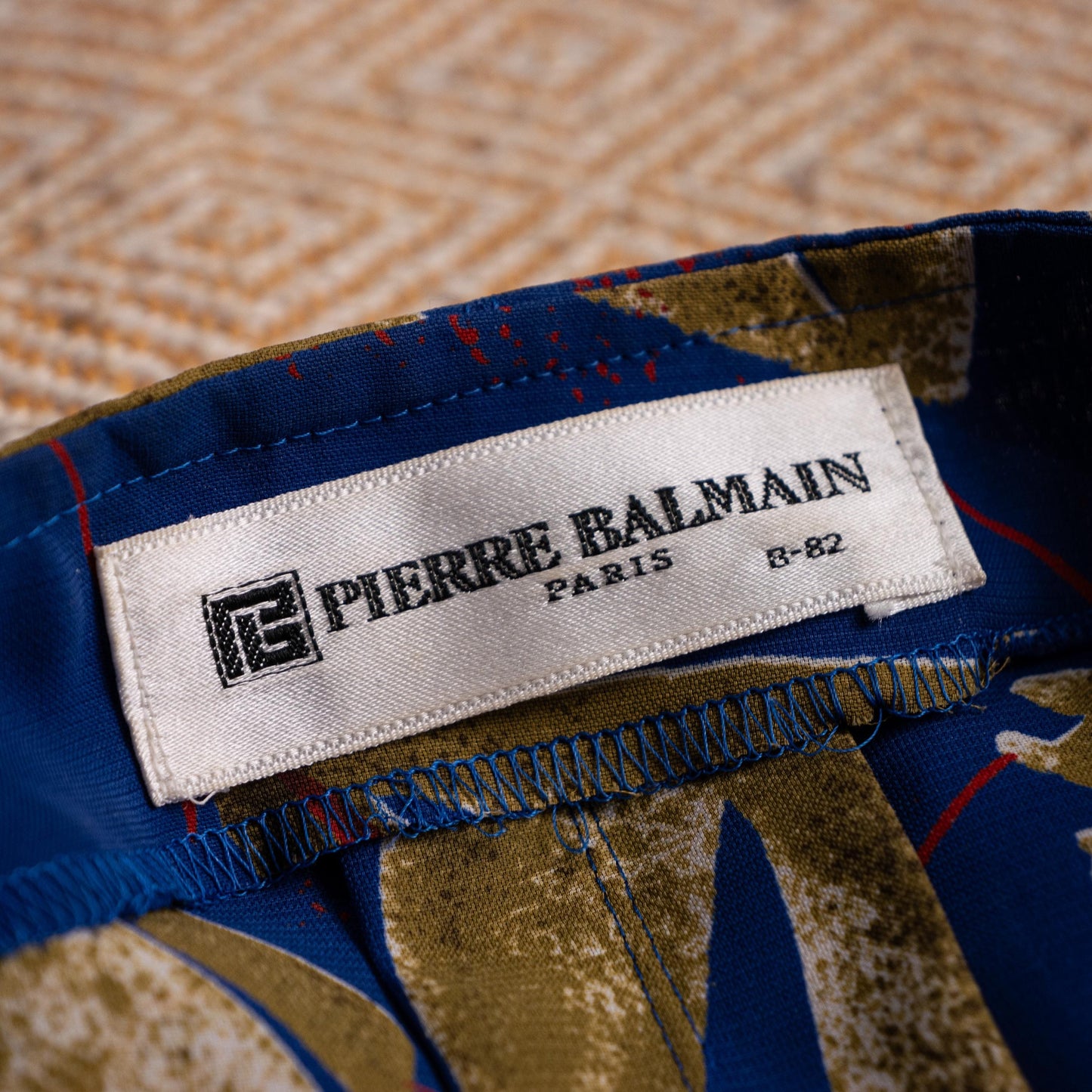 Archival PIERRE BALMAIN PARIS Asymmetrical Peplum Blouse 80s Abstract Print Power Shoulder Fluid Crepe Museum Quality Size M