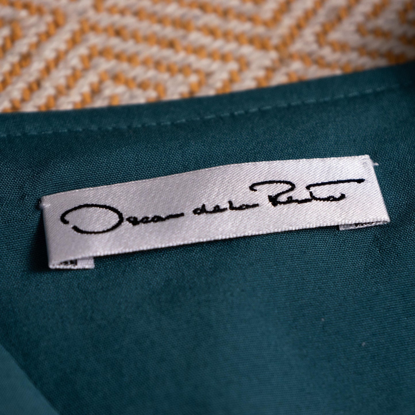 Archival Oscar de la Renta NOS Trench Dress 90s Deadstock Petrol Blue Gabardine Mini Dress Puff Sleeve Size S EU 36