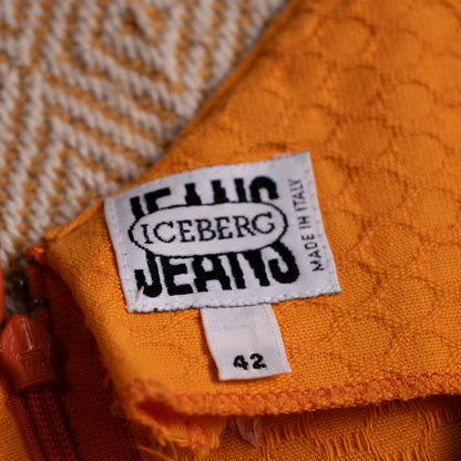 Archival Iceberg Jeans Mod Revival Mini Dress Saffron Yellow Cotton Pique Modular Vintage 90s XS