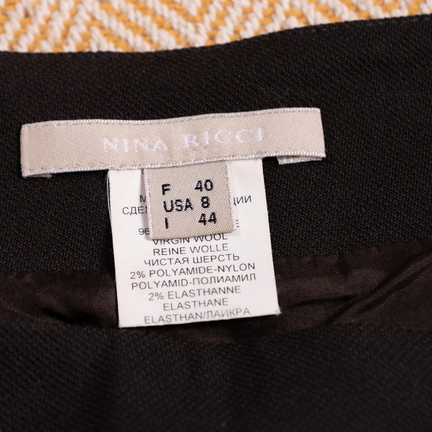Archival Nina Ricci Sculptural Chevron-Yoke Virgin Wool & Silk-Lined Midi Skirt in Anthracite Melange, Peter Copping Era M