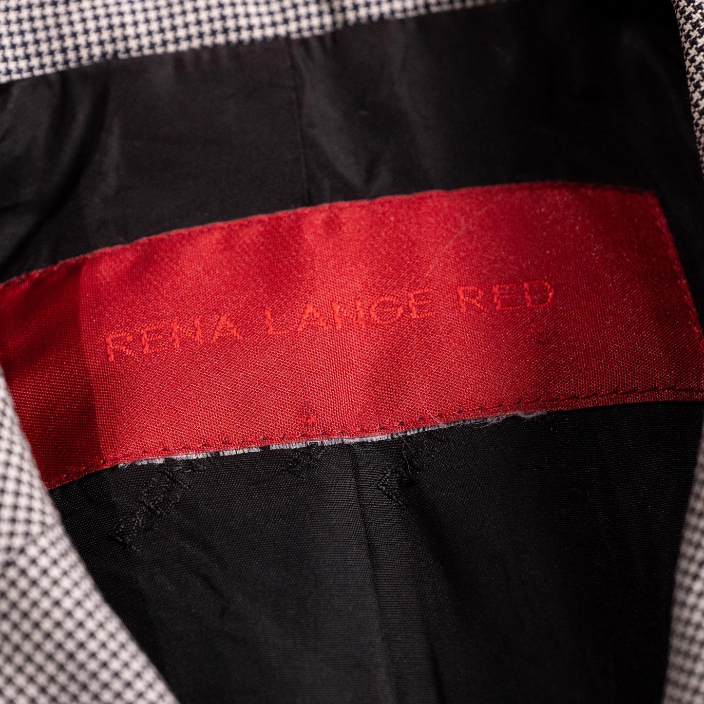 Archival Rena Lange RED Houndstooth Suit - Rare 90s Falber Italy Virgin Wool Blazer & Flared Trousers Set - Coin Buttons Piped - Size XS S